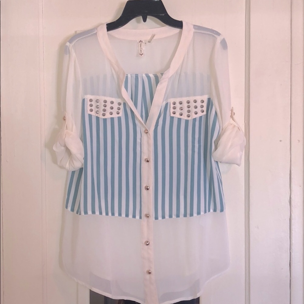 NWOT Uno Core Stripe Sheer Blouse Size M